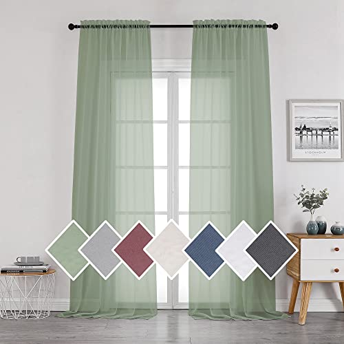 OVZME Sage Green Sheer Curtains 108" for Farmhouse, Voile Drapes for Living Room Bedroom Dining