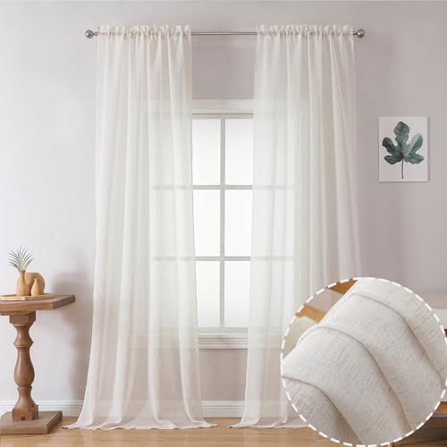 OWENIE Linen Semi Sheer Curtains 96 inch Long 2 Panels Set for Bedroom/Living Room