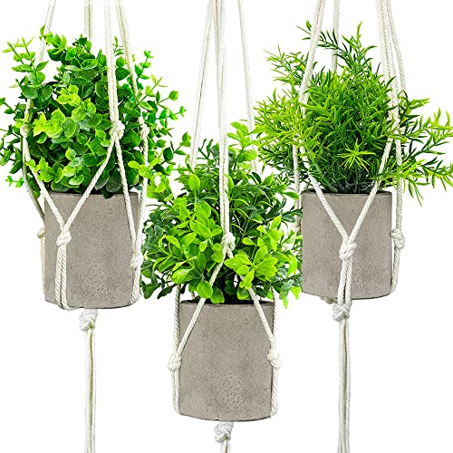 Oxsaytee 3-Pack Small Artificial Hanging Plants with Hangers for Home Decoration