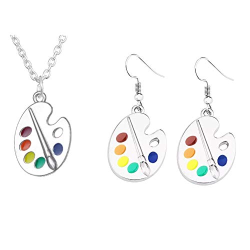 Paint Palette Dangle Earrings Necklace Set - Colorful Artist Jewelry