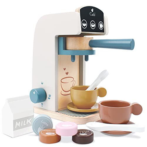 PairPear Kids Wooden Espresso Machine Playset - Kitchen Accessories Gift