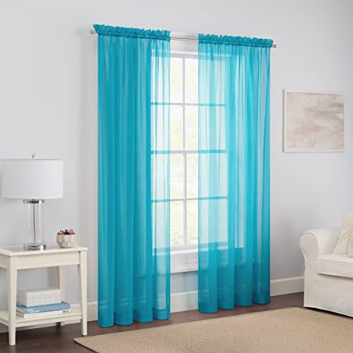 Pairs to Go Victoria Voile Modern Sheer Rod Pocket Window Curtains for Living Room (2 Panels), 59 in x 84 in, Turquoise