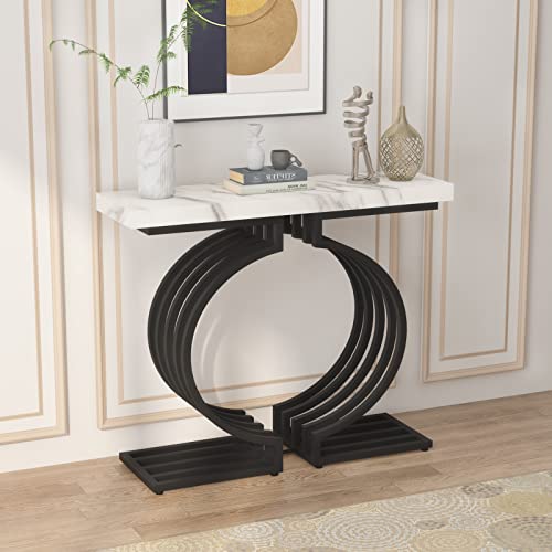 PAKASEPT Modern Faux Marble Entryway Table with Gold Base in Black