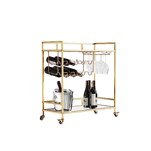 Palama Gold Bar Cart: Home Bar Cart with Wine Rack and Glass Holder