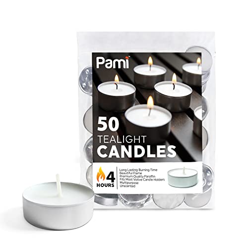 PAMI Premium Long-Lasting Tealight Candles [50-Pack]