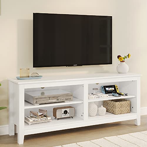 Panana TV Stand, Classic 4 Cubby TV Stand for 65 inch TV, Farmhouse Television Stands Entertainment Center Media Stand with Storage TV Table Stand for Living Room Bedroom, 59 inch, White TV Stand