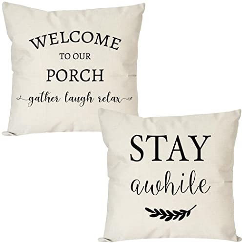 PANDICORN Porch Stay Awhile Pillow Covers 18x18 Set of 2
