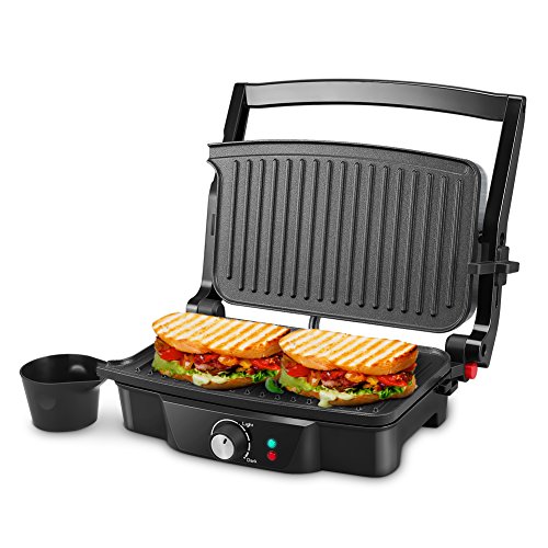MONXOOK Panini Press Grill, 3-in-1 Sandwich Maker & Electric Grill,  Non-Stick Coated Plates, Temperature Control, Opens 180 Degrees, Removable  Drip