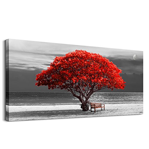 Panoramic Black and White with Red Trees Wall Art