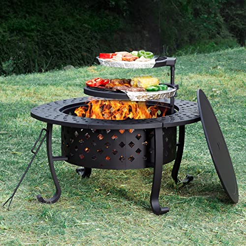 PaPaJet 36 Inch Fire Pit with Grill and Lid
