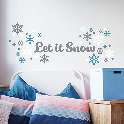 Paper Riot Co. "Let It Snow" Snowflakes Christmas Holiday Wall Stickers Removable Adhesive for Classroom Kids Room Nursery Bedroom Home Decor 115 Count Decals