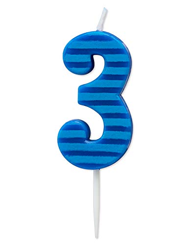 Papyrus Number 3 Blue Stripes Birthday Candle
