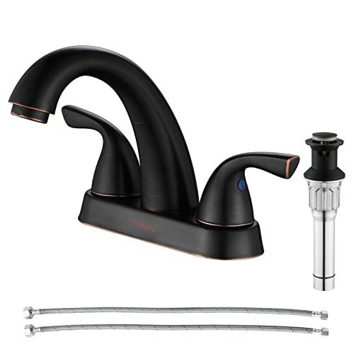 Oil Rubbed Bronze Bathroom Sink Faucet with Metal Drain and Hose