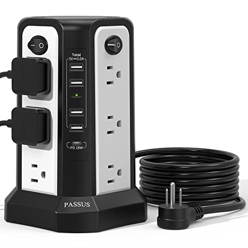 PASSUS Surge Protector Tower with USB C Port