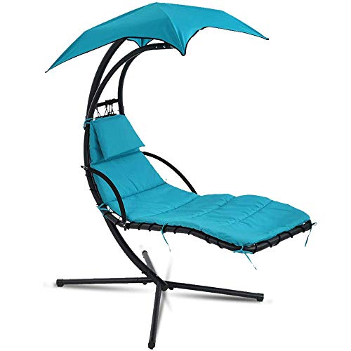 Dkeli Blue Patio Hammock Swing Chair with Canopy and Stand