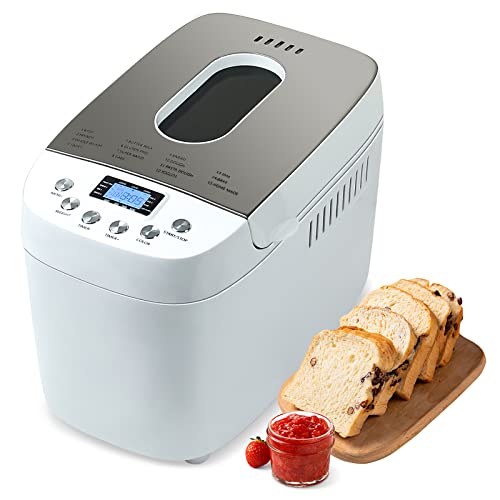  KBS Automatic Bread Machine, 2LB Stainless Steel Bread Maker  with Fruit Nut Dispenser, Ceramic Pan, Smart Touch Button, 17 Programs, 3  Loaf Sizes, 3 Crust Colors, 15 Hours Delay and 1