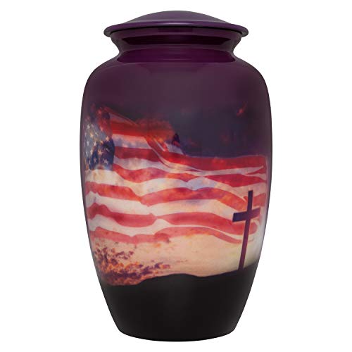 Patriotic Funeral Urn - Large Aluminum Cremation Urn for Human Ashes