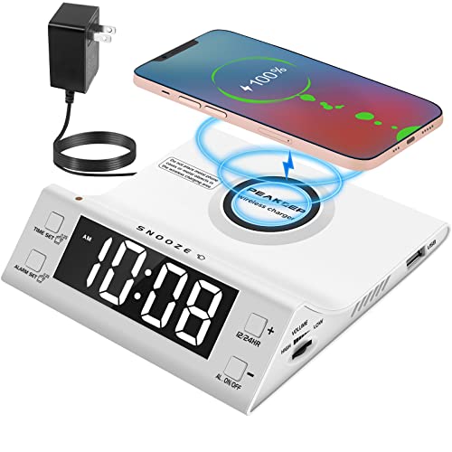 Peakeep Loud Alarm Clock with Wireless Charging and USB Port