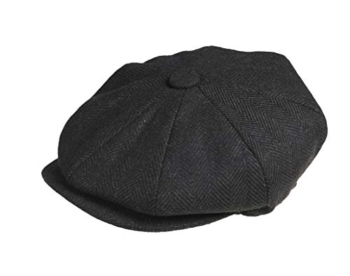 Peaky Blinders Men's Wool Flat Cap in Black Herringbone