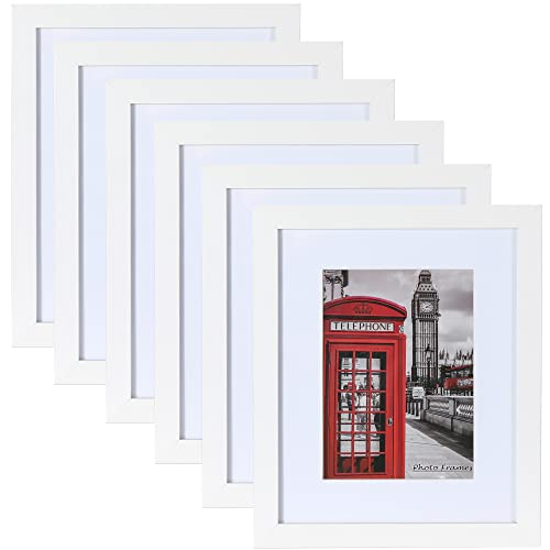 Set of 6 White Woodgrain Picture Frames for Wall or Table Display