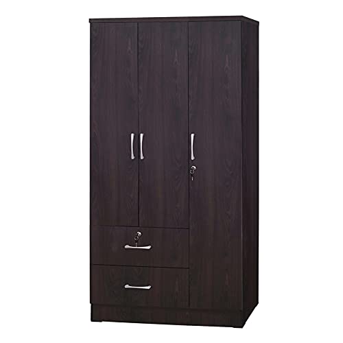 Pemberly Row Modern 2 Drawer Wooden Wardrobe Armoire Closet in Tobacco