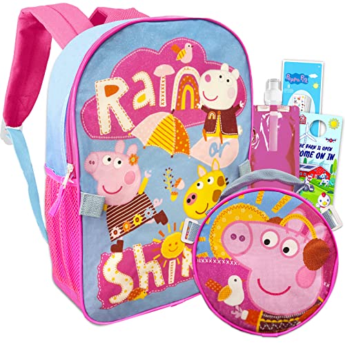 Peppa Pig Backpack with Lunch Box for Kids - 5 Pc Bundle