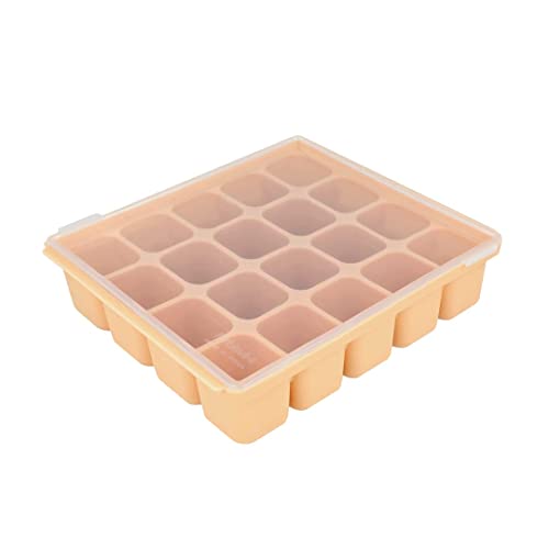 PETINUBE Silicone Freezer Tray, Baby Food Storage Cubes with Clip-On Lid, Freeze Baby Food, Soups, Purees, Ice, Easy and Safe Design, Made in Korea (20cubes 0.8oz, Sand Beige)