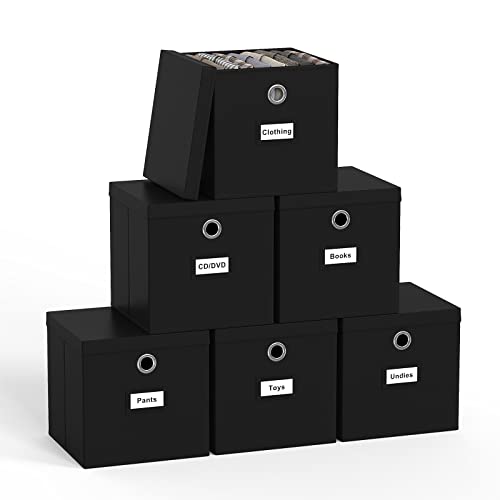 Pezin & Hulin Foldable Fabric Storage Cubes with Lids, 6-Pack, Black