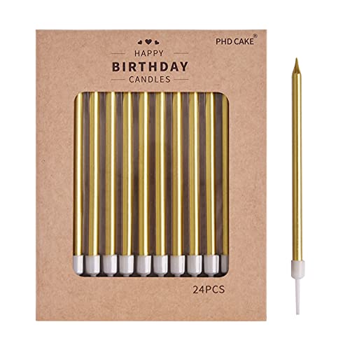 PHD CAKE Gold Long Thin Metallic Birthday Candles
