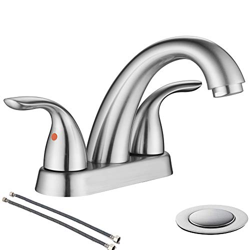 Phiestina 2 Handle Brushed Nickel Faucet with Copper Pop Up Drain