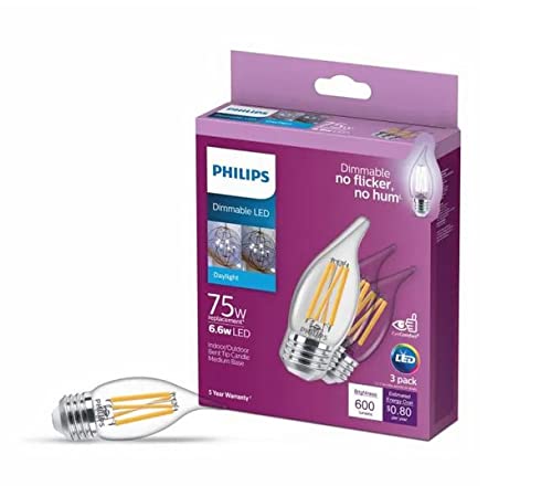PHILIPS 75W BA11 Dimmable Edison Glass LED Candle Light Bulb