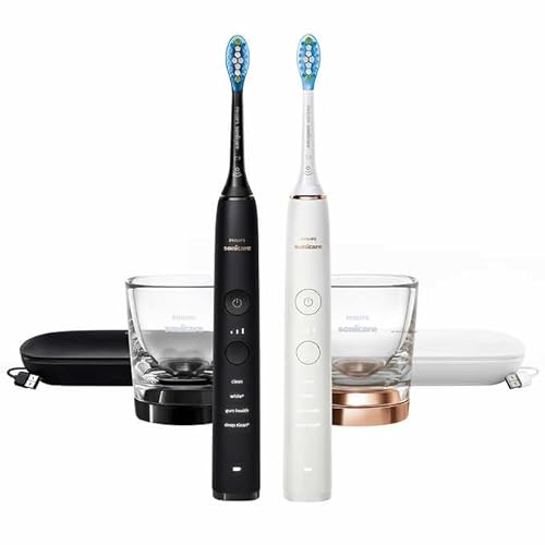 PHILIPS Battery Powered Sonicare Diamond Clean Rechargeable Toothbrush for Complete Oral Care 2-Pack Handles (Black)