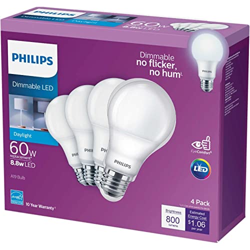 Philips Dimmable LED Light Bulb, EyeComfort Technology, 800 Lumen, Daylight (5000K)