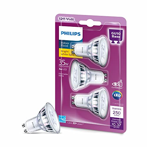 PHILIPS LED GU10 Bulb, Energy-saving, Flicker-Free, 3-Pack