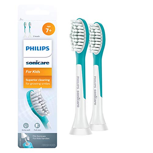 Philips Sonicare Kids 7+ Replacement Brush Heads, 2 Pack, Turquoise/White