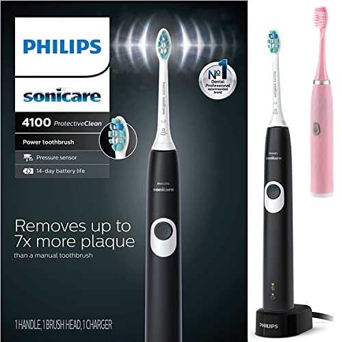 Sonicare 4100 Electric Toothbrush, Black - Plaque Control, Pressure Sensor