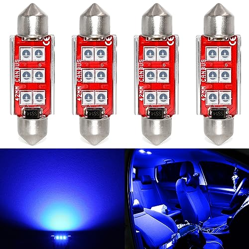PHINLION Blue LED Bulb 6-SMD Festoon 41mm 42mm Car Light (4 Pack)