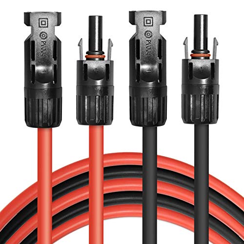 PHITUODA 5FT Black + Red 10AWG(6mm²) Solar Panel Extension Cable Wire, Set of 2