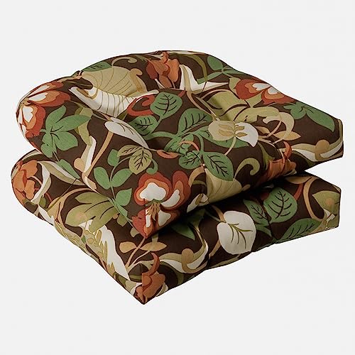 Tufted Floral Chair Seat Cushions, 19" x 19", Brown/Green Coventry, 2 Count