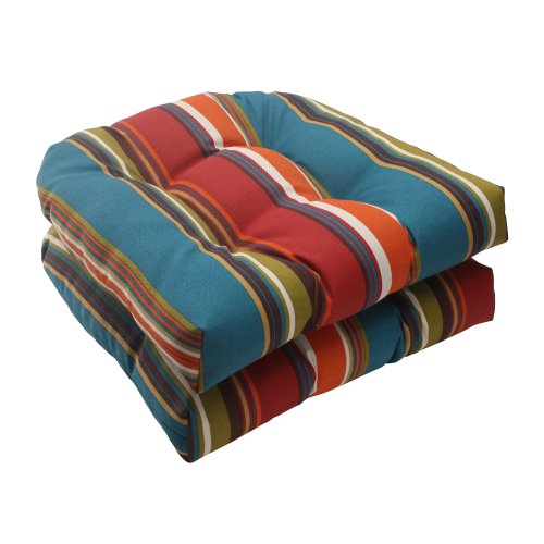Pillow Perfect Stripe Chair Seat Cushion - Weather Resistant, Red/Brown