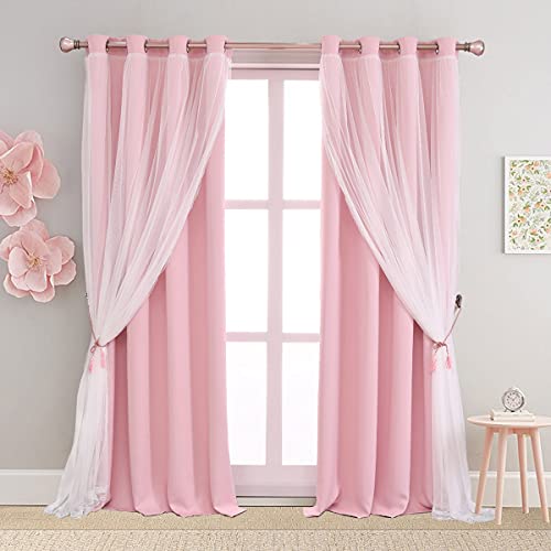 Pink Blackout Curtains 84 Inch Length Dreamy And Romantic Double Layered Curtains 41EF44HbNtL 