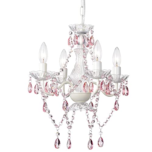 Pink Chandelier Lighting with Acrylic Crystals