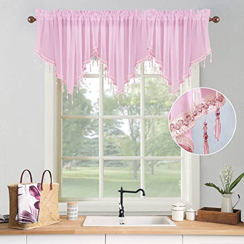 Pink Christmas Semi Sheer Valance Curtain for Girls Room