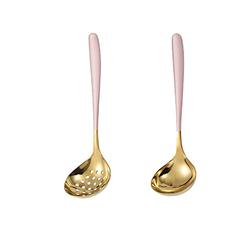 Pink Gold Soup Ladle Colander Slotted Spoon Set