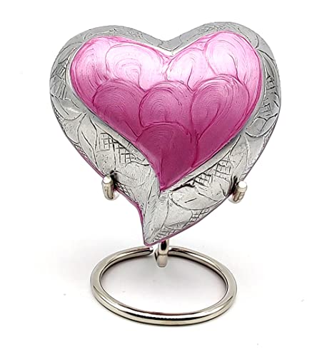 5Moonsun5 Mini Pink Heart Cremation Urn with Free Velvet Box & Stand