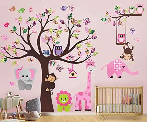 Pink Jungle Theme Nursery Wall Decal
