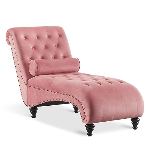 Pink Velvet Chaise Lounge Chair