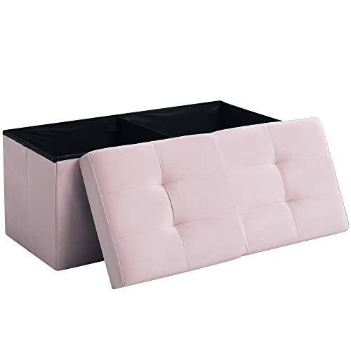 Pink Velvet Storage Ottoman Bench