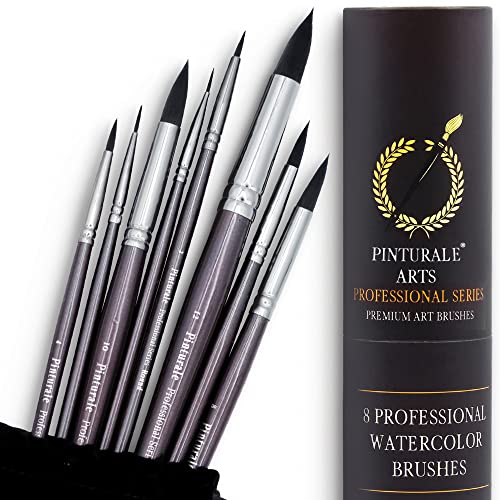 Professional Watercolor Brushes Set | 8 Round Brushes for Travel Painting