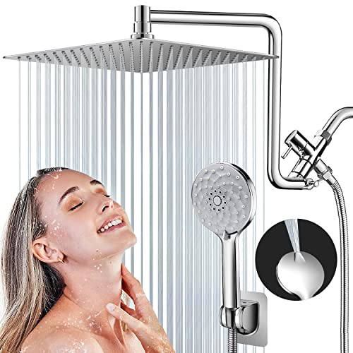 PinWin 12'' Dual Shower Head Upgrade with 12'' Adjustable Extension Arm and 6-Setting Handheld Combo